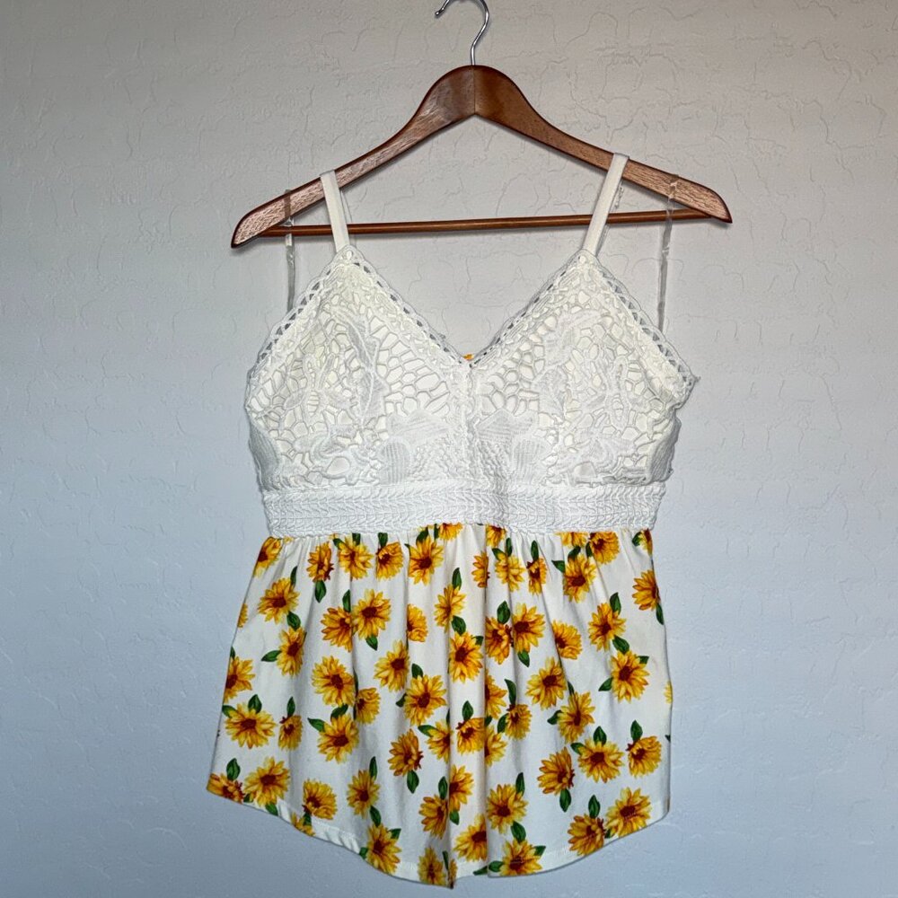 Lace Babydoll Tank with Sunflowers